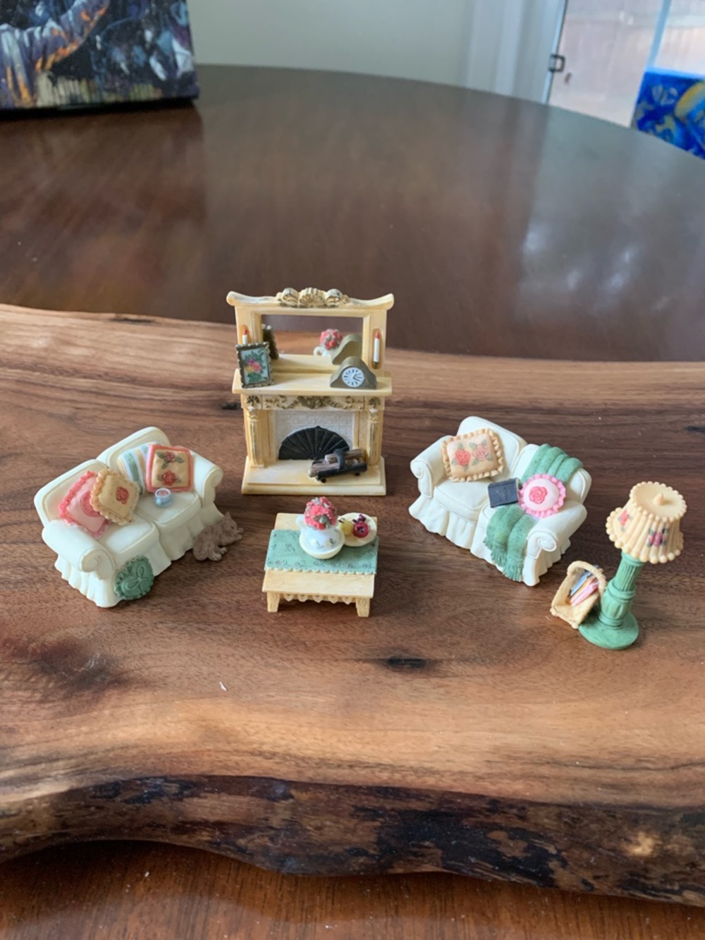 Vintage Avon Miniature Living Room Dollhouse Set in Cream, Green and Pink